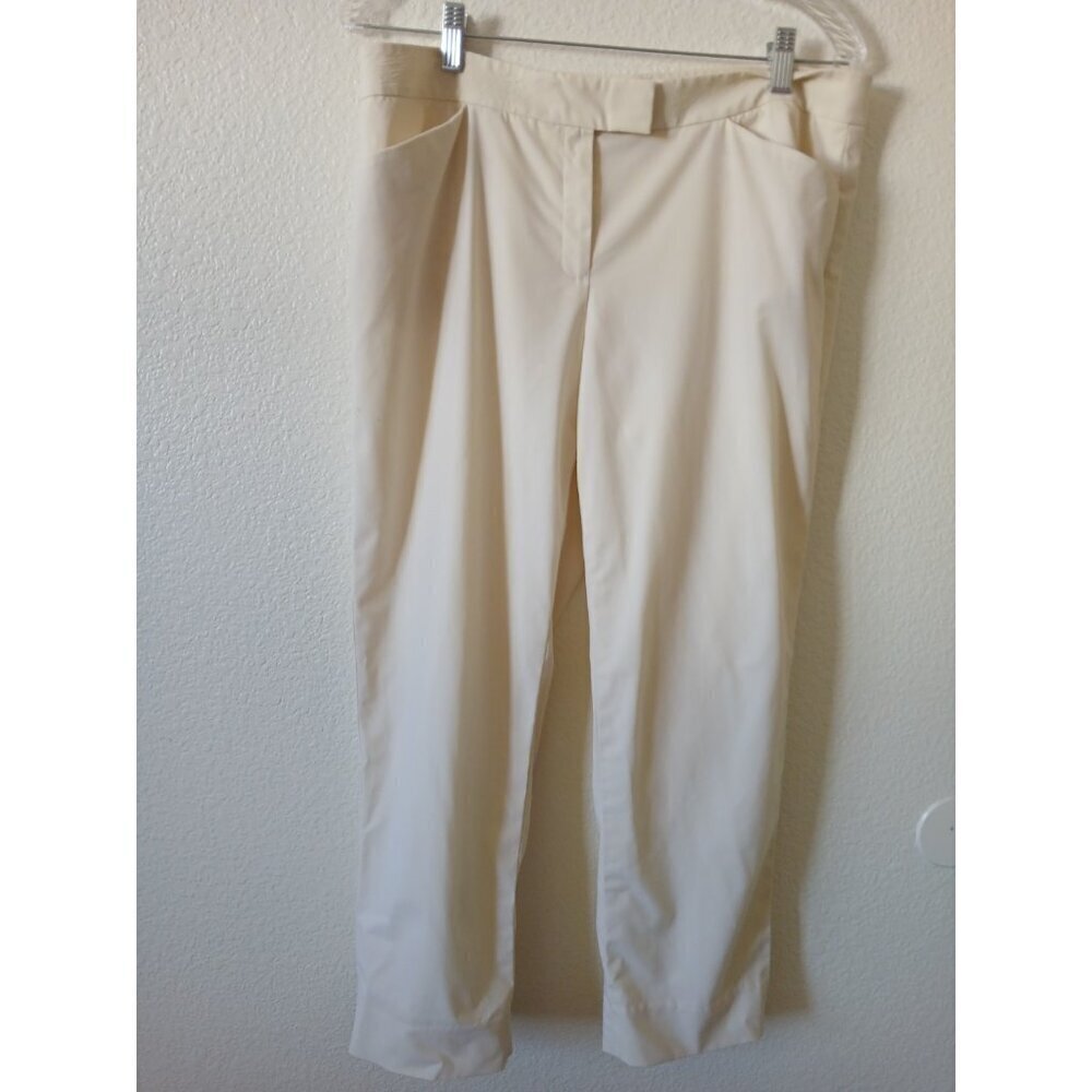 Lafayette 148 New York Pants 10 Ivory Irving Wool Stretch Career Minimalist